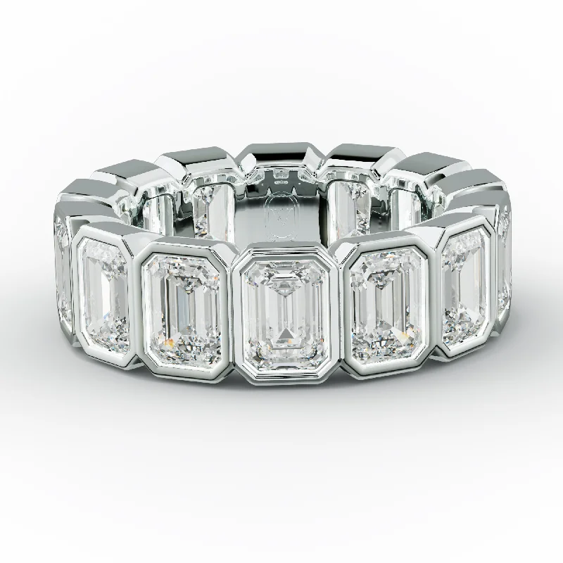 Custom Gold Name Ring-7.0 Carat Bezel Set Emerald Cut Diamond Eternity Band