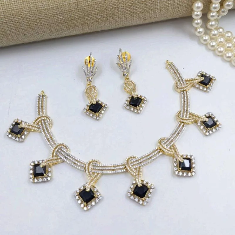 Elegant Silver Necklace-Aamrapali Gold Plated Austrian Stone Necklace Set