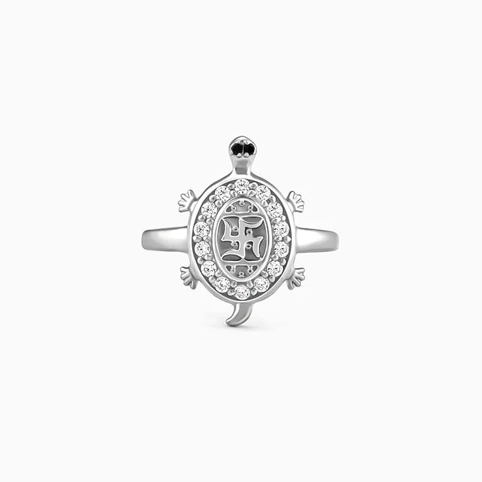 Gold Diamond Band-Silver Swastik Tortoise Ring