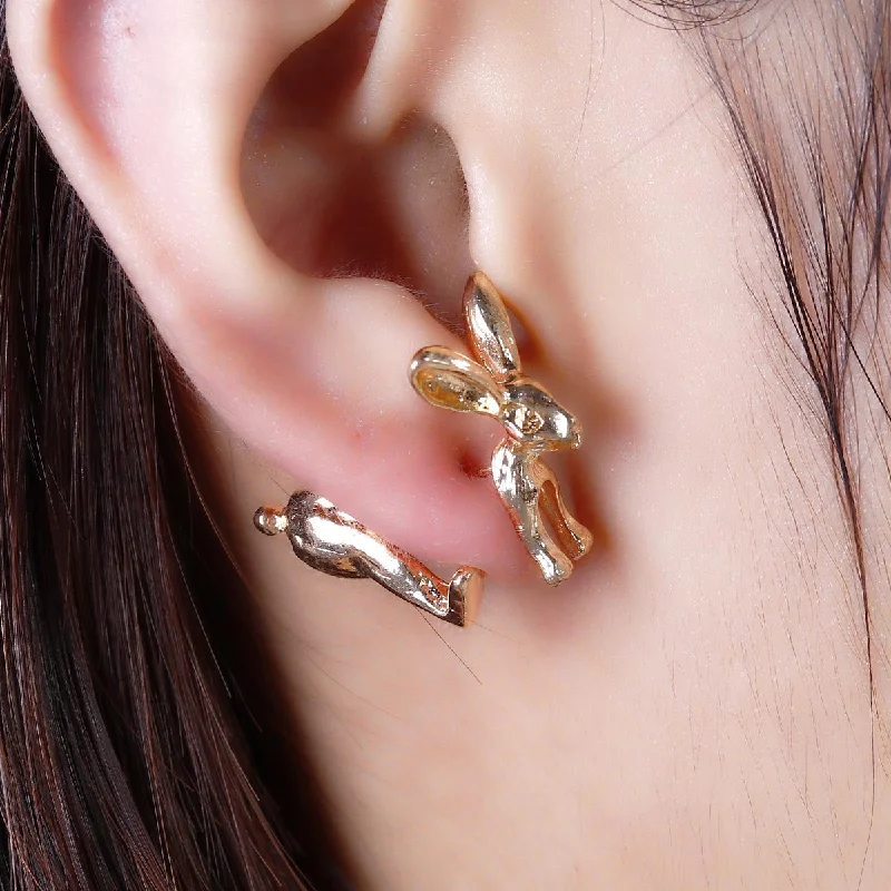 Trendy Pearl Earrings-SEXY SPARKLES Sexy Sparkles Rabbit 3D Double Sided Ear Stud Earrings for Women