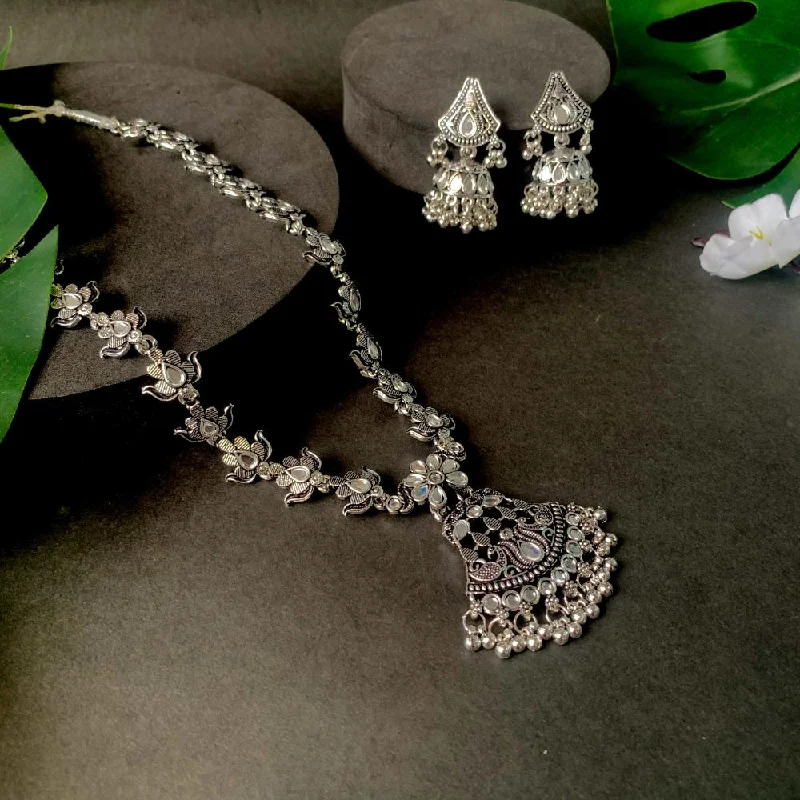 Luxury Custom Necklace-Etnico Ethnic Stylish Boho Silver Oxidised Afghani Long Necklace Jewellery Set For Women & Girls