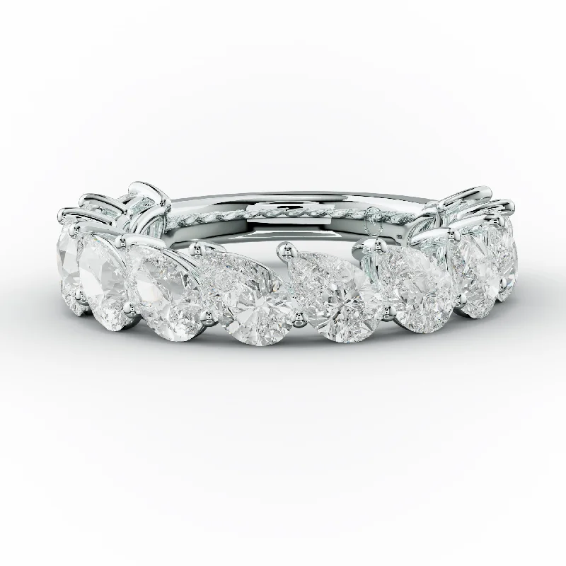 Silver Heart Ring-3.0 Carat Slanted Pear Diamond Anniversary Band