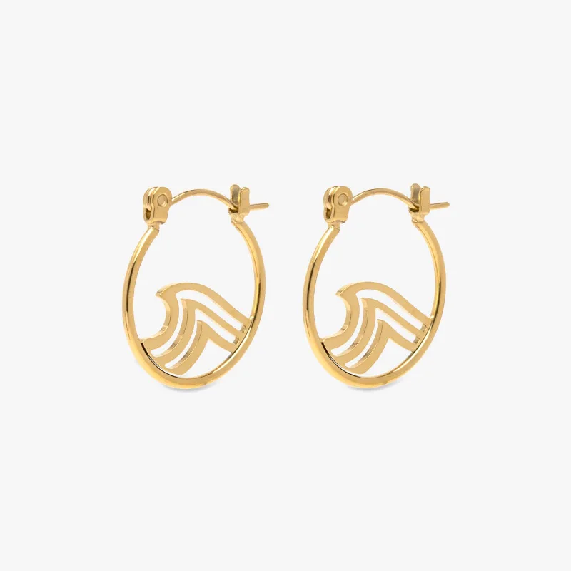 Diamond Heart Earrings-Surfrider Gold Wave Hoop Earrings