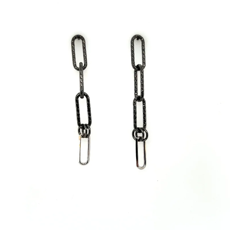 Wedding Party Earrings-Black Rhodium Paperclip Chain Drop Earrings