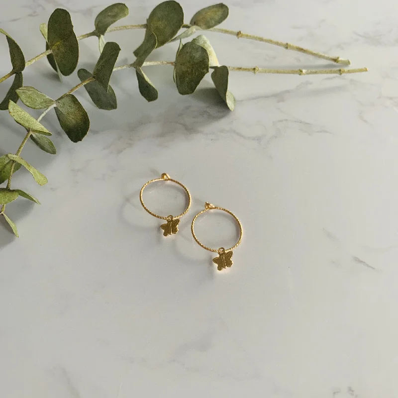 Butterfly Gold Earrings-Gold Butterfly Hoops