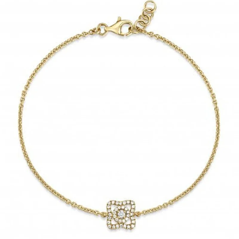 Unique Cuff Bracelets for Women-18ct Yellow Gold Diamond Set Single Flower Chain Bracelet