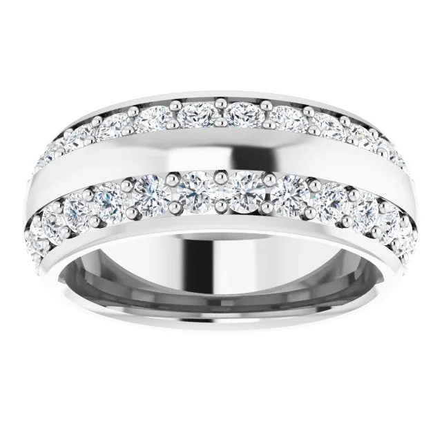 Titanium Men's Ring-2.16 ct. Round Diamond Eternity Band Wide Double Row Diamond Ring