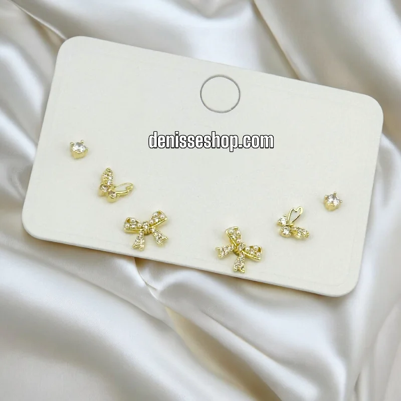 Small Stud Earrings-14K BOW/BUTTERFLY THREE SET EARRINGS E772