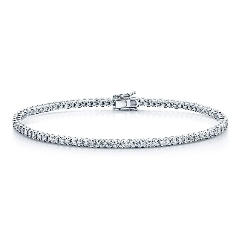 Silver Infinity Bracelets-Platinum Round Brilliant Cut Diamond Rubover Set Tennis Bracelet