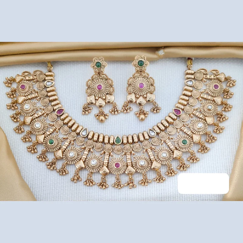 Celebrity Style Necklace-Akruti Collection Gold Plated Pota Stone And Pearls Necklace Set