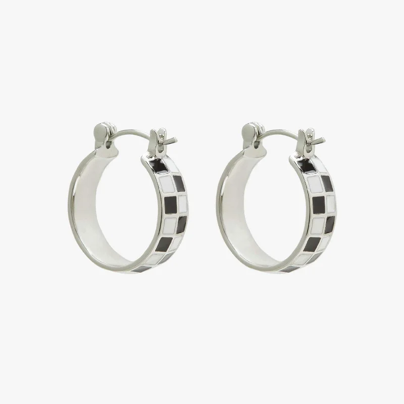 Chic Statement Earrings-Checkerboard Huggies