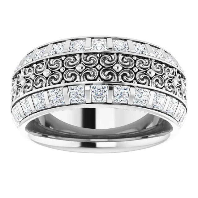 Designer Diamond Ring-3.12 ct. Princess Diamond Eternity Band Vintage Inspired Ring