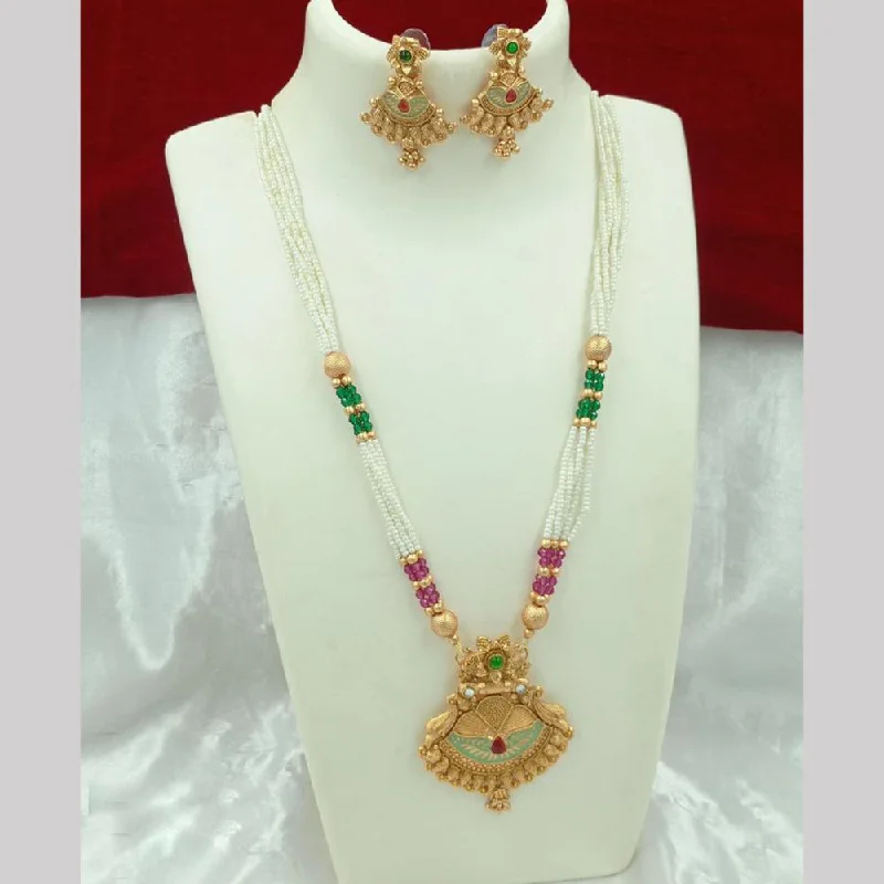 Handmade Necklace-FS Collection Gold Plated Pearl Long Necklace Set