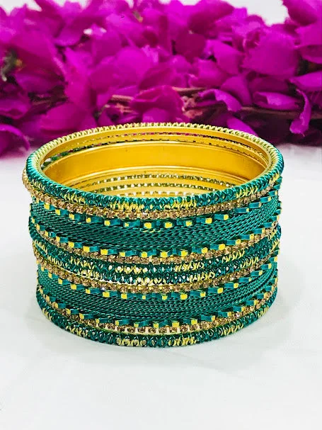 Customizable Gold Bangles-Attractive Teal Blue Color Metal Bangles Set For Women