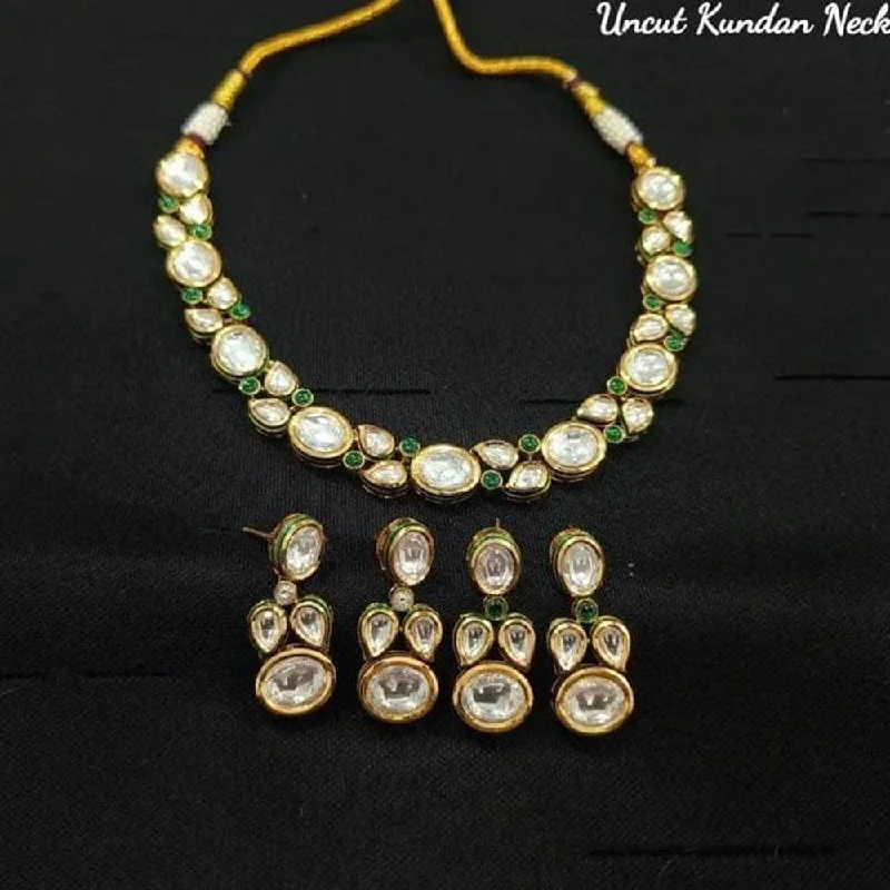 Personalized Gold Necklace-FS Collection Gold Plated Kundan Stone Necklace Set