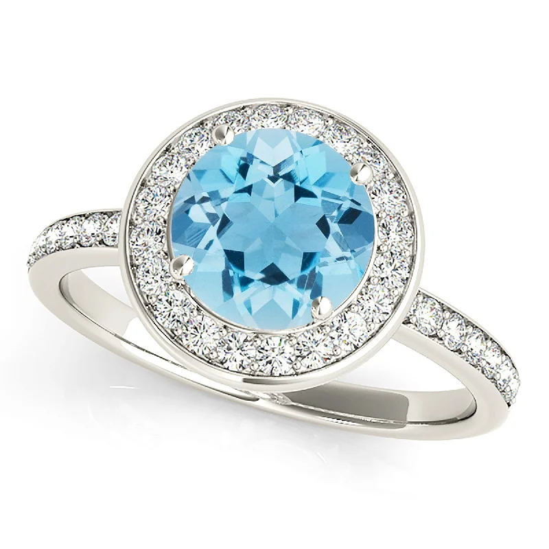 Vintage Gold Ring-1.65 ct. Genuine Aquamarine Ring With Halo, Delicate Diamond Band