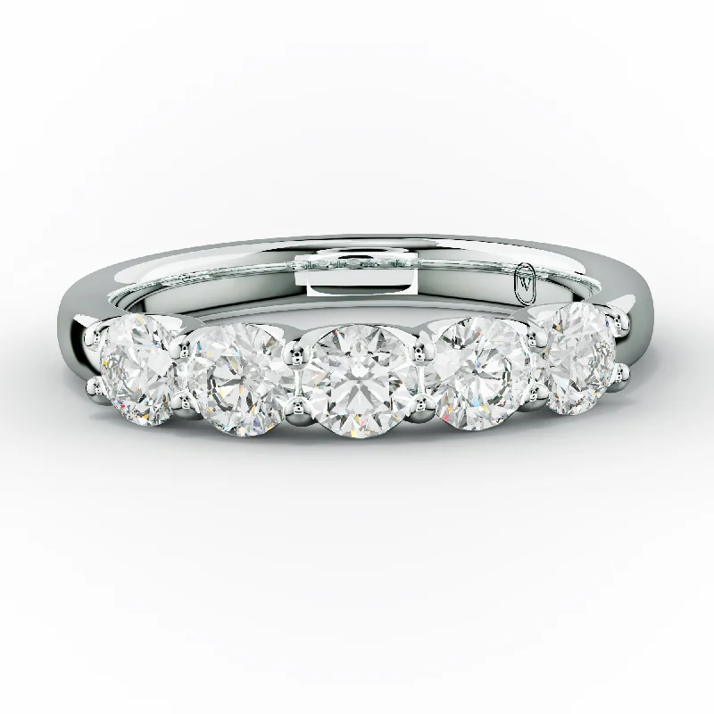 Chic Silver Cocktail Ring-1.0 Carat 5 Stone Round Diamond Anniversary Band