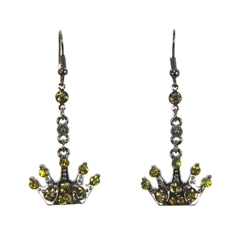 Long Gold Earrings-Crown Earrings with Citrine