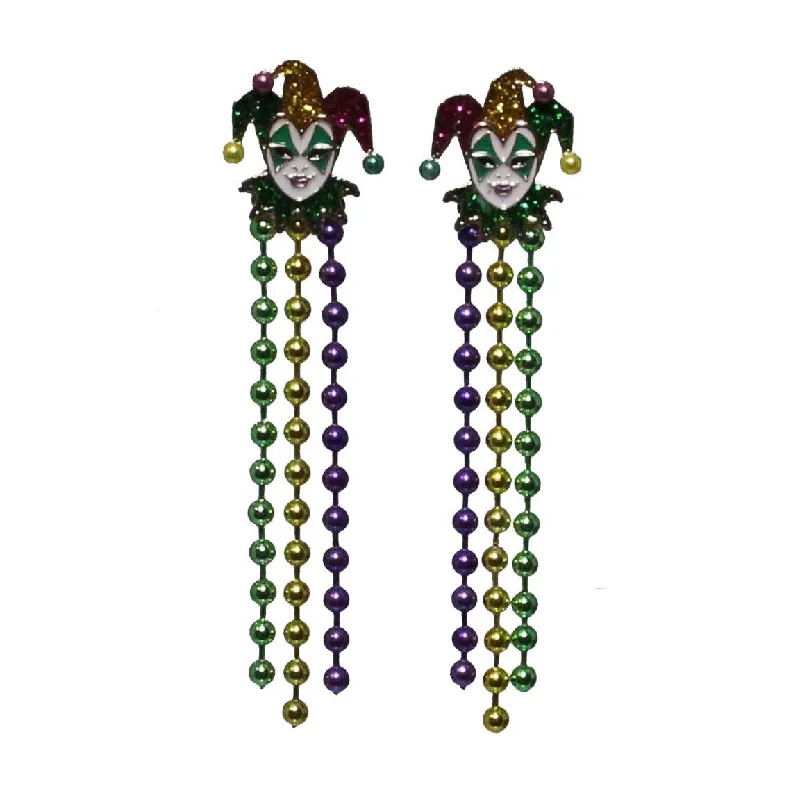 Chic Hoop Earrings-Beaded Jester Mardi Gras Earrings