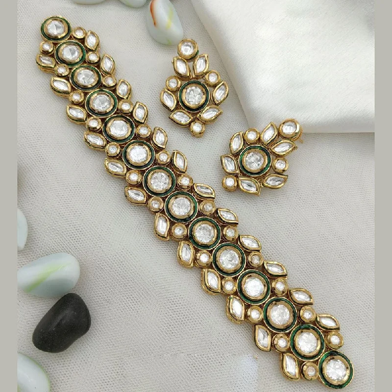 Classic Pearl Necklace-Jewel Addiction Gold Plated Kundan Stone Choker Necklace Set