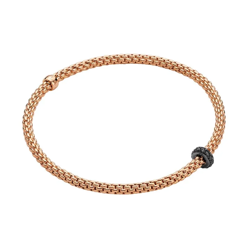 Colorful Bead Bracelets-Flex'it 18ct Rose Gold Prima Bracelet With Pave Set Black Diamond Rondle