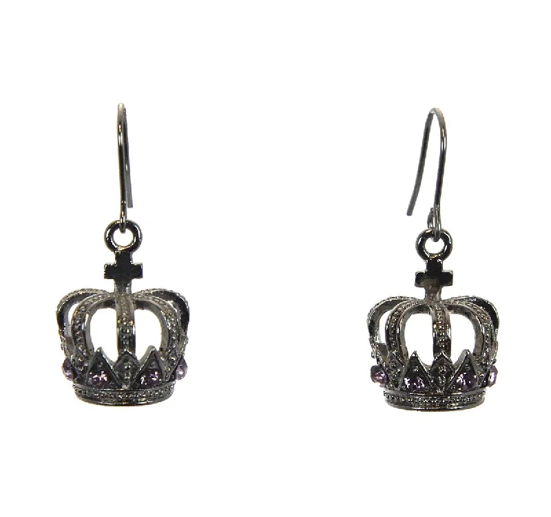 Beautiful Diamond Earrings-Crown Cross Earrings Lavender