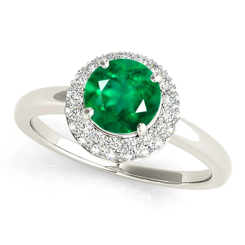 Birthstone Ring Set-1.15 ct. Genuine Emerald Ring with 3D Halo And Solitaire Shank