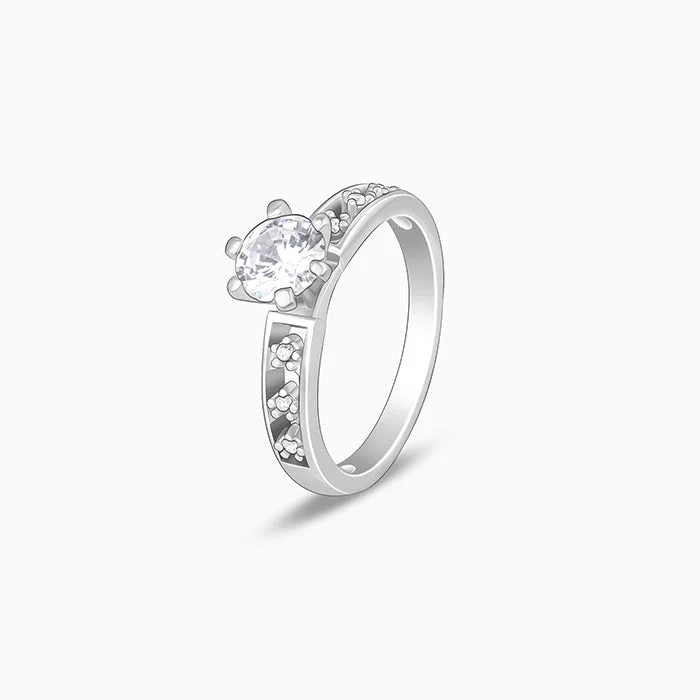 Unique Gold Wedding Ring-Silver Refined Solitaire Ring