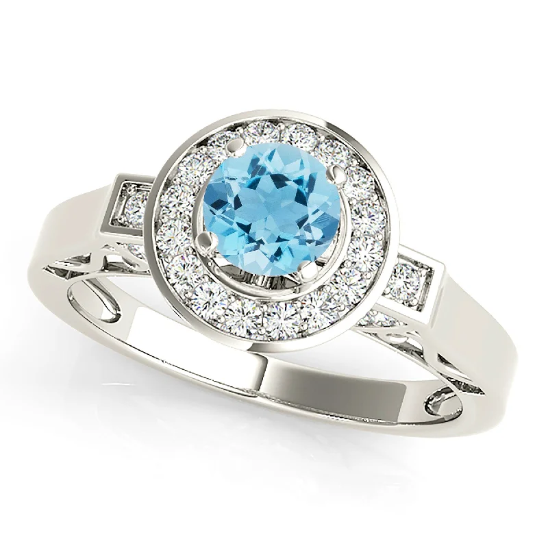 Unique Birthstone Ring-1.00 ct. Genuine Aquamarine Ring With  Double Edge Bezel Halo