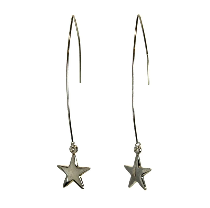 Silver Dangle Earrings-Star Threader Earrings Sterling Silver