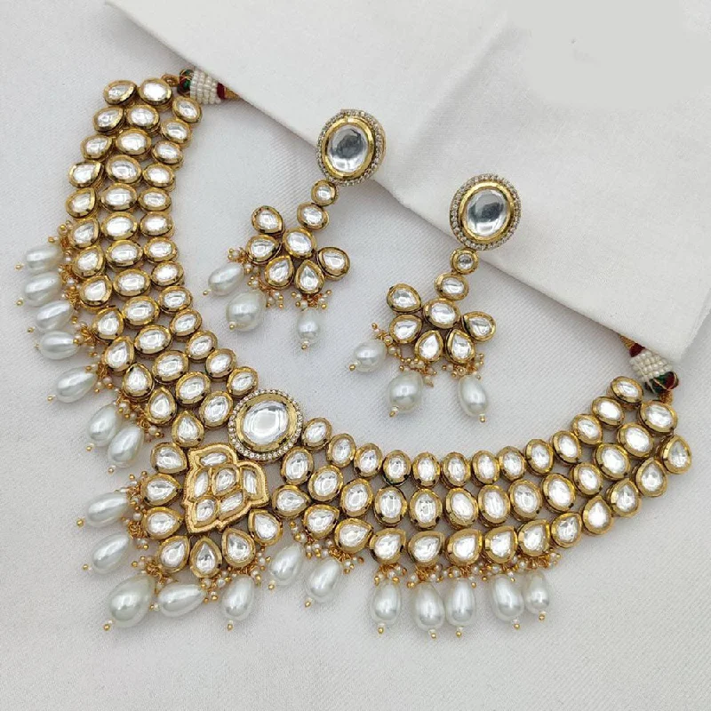 Sterling Silver Necklace-Jewel Addiction Gold Plated Kundan Stone And Beads Necklace Set