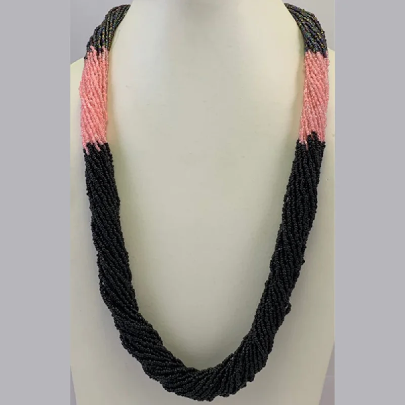 Luxury Diamond Pendant Necklace-Multi Layered Seed Bead Black/Peach/Multi Necklace