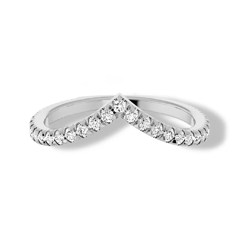 Stylish Gemstone Wedding Ring-Round Diamond V Shape Contour Band