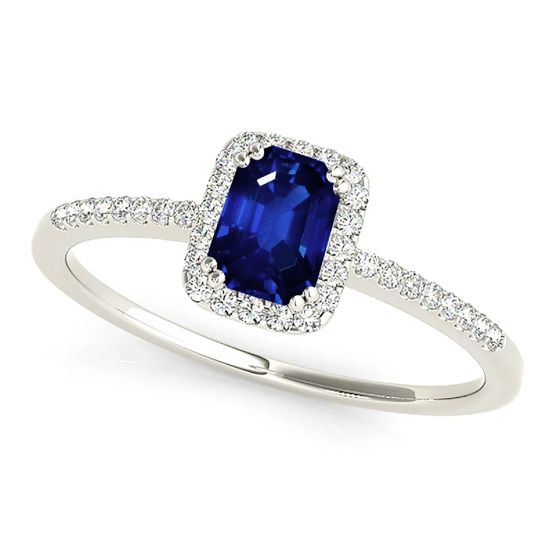 Classic Silver Wedding Band-0.70 ct. Natural Blue Sapphire Ring With Halo Style