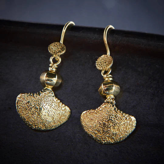 Pink Gold Earrings-18ct Gold Vermeil Granulation Fossil Drop Earrings