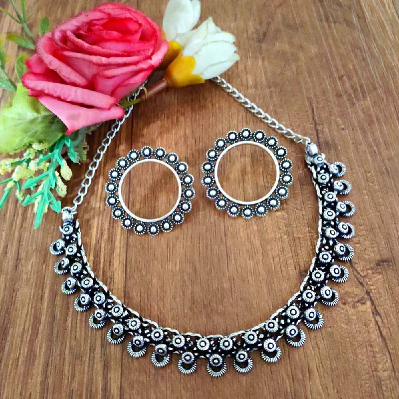 Luxury Pearl Necklace-Akruti Collection Oxidised Plated Necklace Set