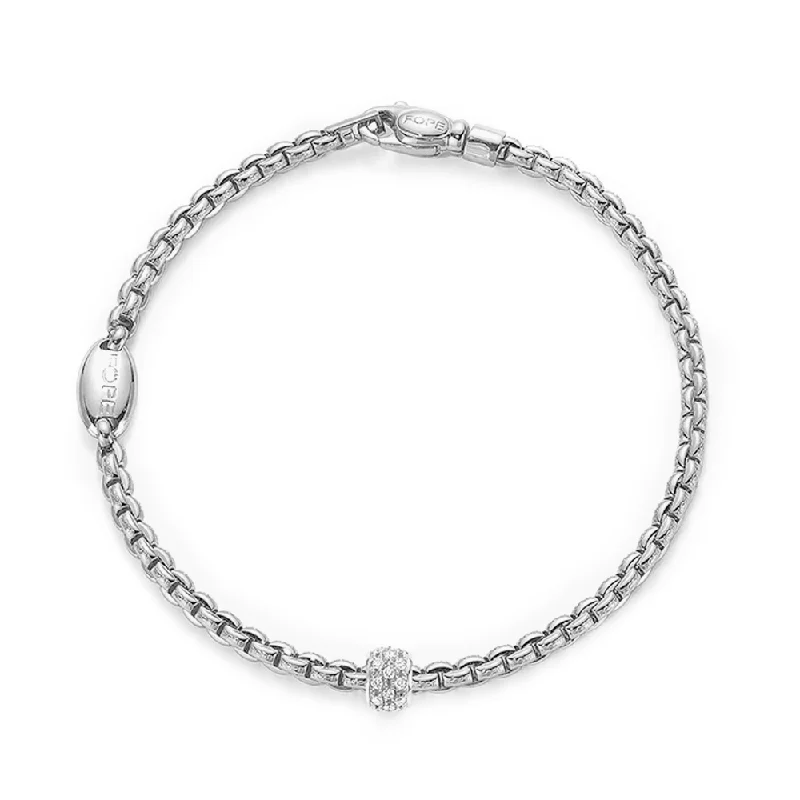 Adjustable Gemstone Bracelets-Eka 18ct White Gold Slim Bracelet with Diamond Rondel