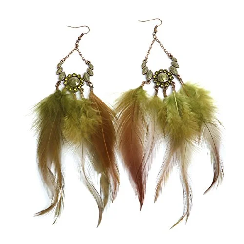 Classic Silver Hoop Earrings-SEXY SPARKLES Dangling Genuine Natural long Hand Made Feathers Earrings for Women and Teen