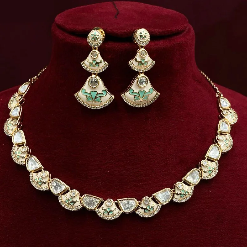 Handcrafted Pendant Necklace-Royal Kundan Jewellery Gold Plated Polki Kundan Meenakari Necklace Set