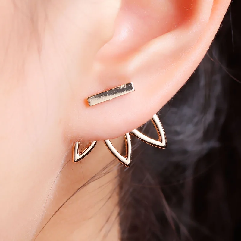 Long Gold Earrings-Sexy Sparkles Lotus Flower Ear Jacket Stud Earrings Back Ear Cuffs Stud Earring