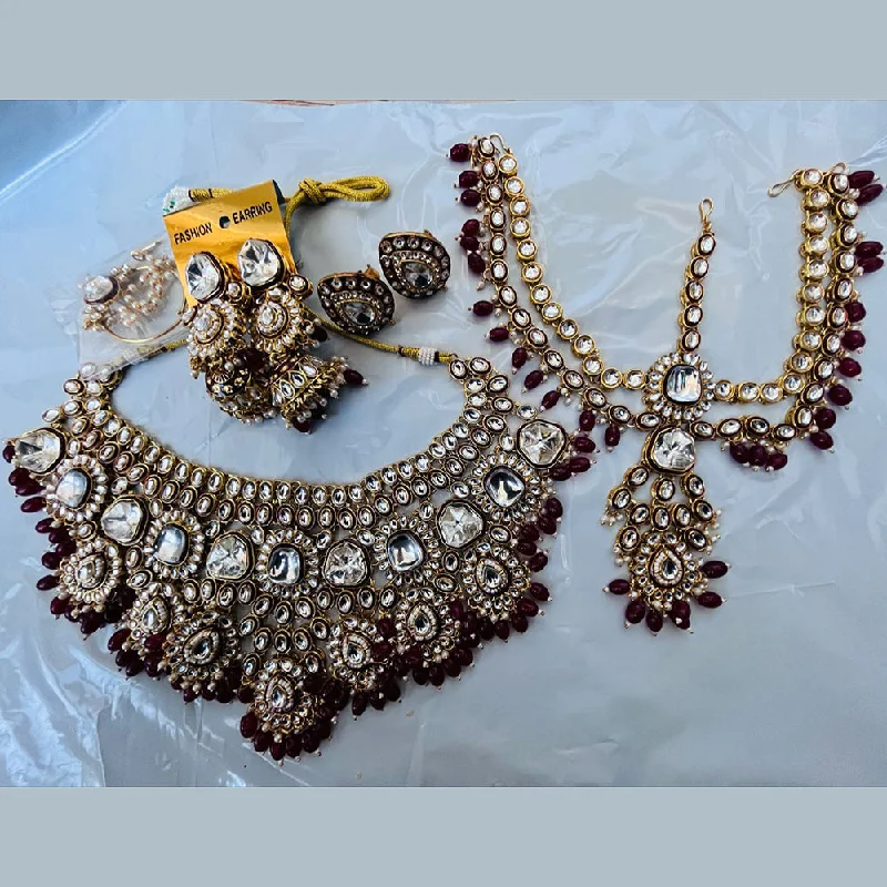 Stylish Pearl Necklace-Sai Fashion Gold Plated Kundan Stone And Pearls Choker Necklace Set