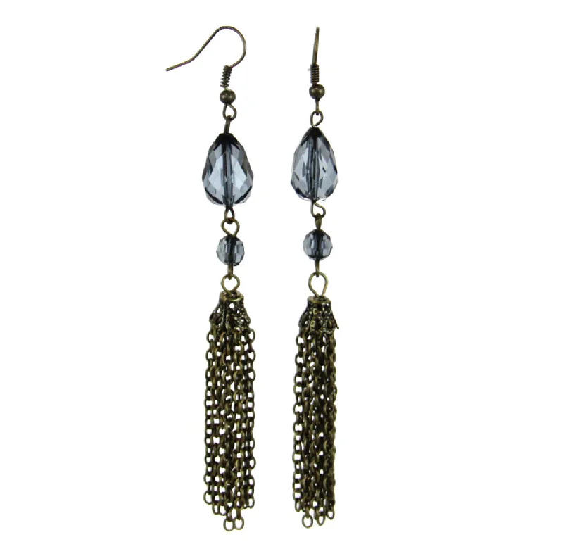 Fashionable Chain Earrings-Beaded Tassel Drop Earrings-Blue