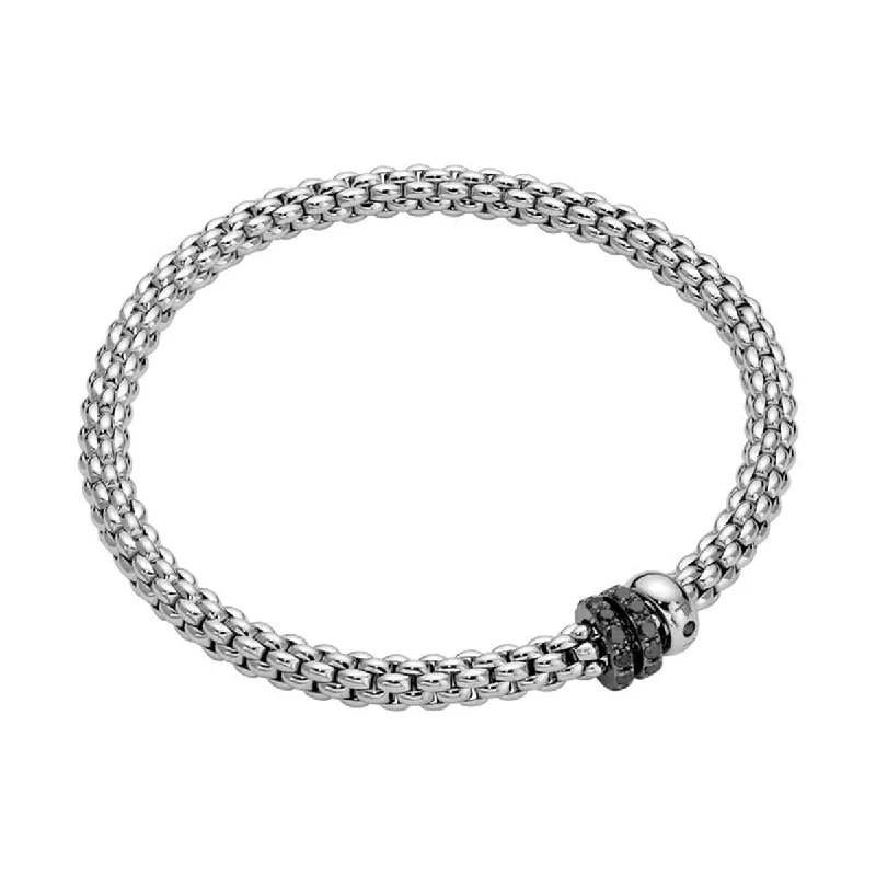 Modern Silver Bracelets-Flex'it Solo 18ct White Gold Bracelet With Three Black Diamond Rondels