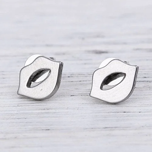 Stylish Silver Earrings-Sexy Sparkles  Lips stainless steel stud earrings for women girls