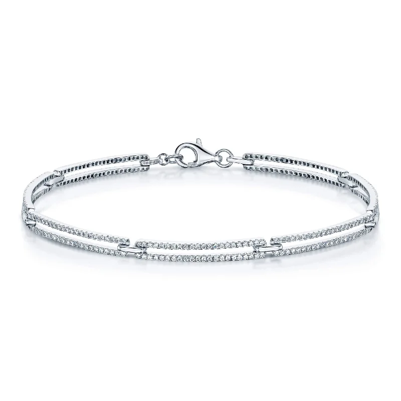 Customizable Silver Bracelets-18ct White Gold Diamond Double Row Bar Style Bracelet