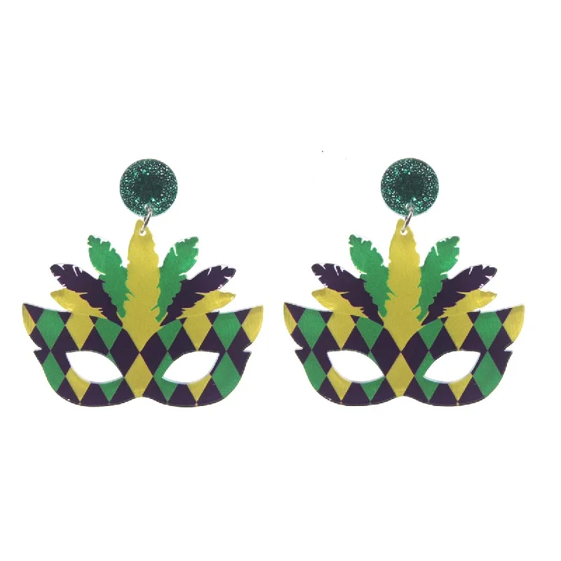 Unique Silver Earrings-Mardi Gras Harlequin Mask Earrings