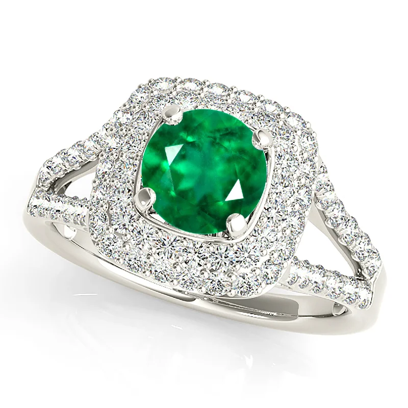 Gorgeous Ruby Ring-1.15 ct. Genuine Emerald Ring With Halo,Wide Split Diamond Band