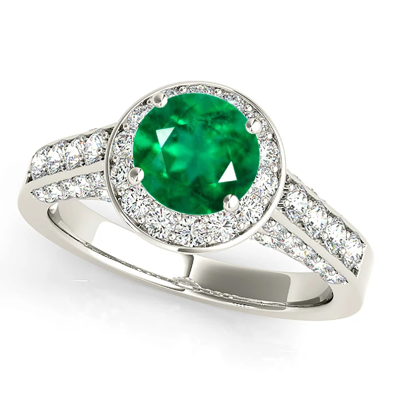 Designer Diamond Ring-1.15 ct. Genuine Emerald Ring With Diamond Wrap Around Halo