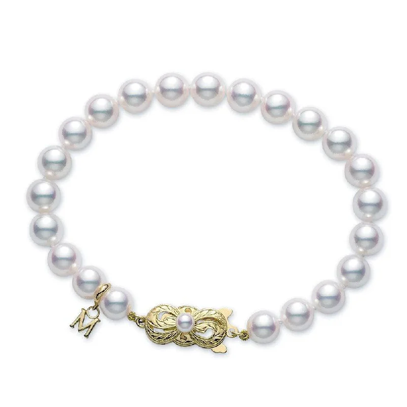 Handmade Gold Bracelets-Akoya Pearl 6 -5.5mm Bracelet With Signature 18ct Yellow Gold Clasp