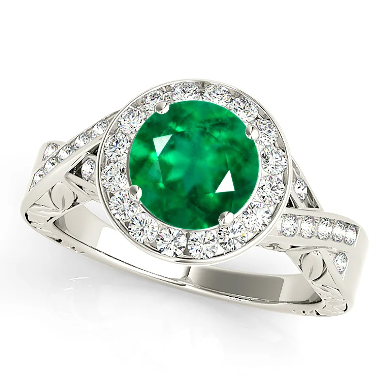 Vintage Gemstone Ring-1.75 ct. Genuine Emerald Ring With Channel Set Diamond Halo